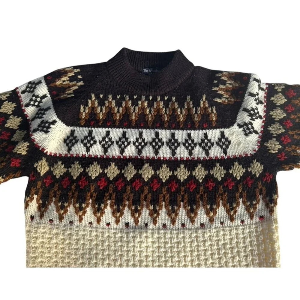 Vintage The BROADWAY Men's Sz M / L Brown Cream Black Pullover Acrylic Sweater